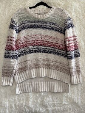 Zara Womens Boho Granola Chunky Knit Stripe Sweater Size S Cream Multi Gorpcore